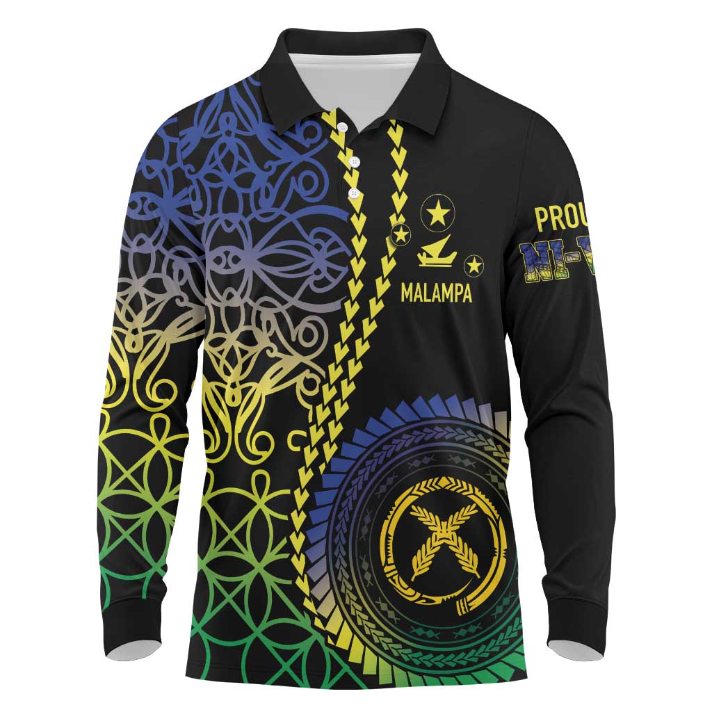 Proudly Ni-Van Sandroing Inspired Long Sleeve Polo Shirt Malampa Classic Style LT7 Colorful - Polynesian Pride