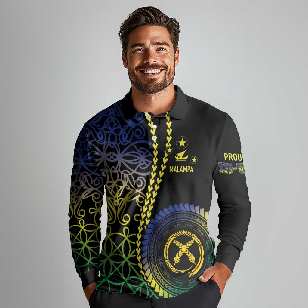 Proudly Ni-Van Sandroing Inspired Long Sleeve Polo Shirt Malampa Classic Style LT7 - Polynesian Pride