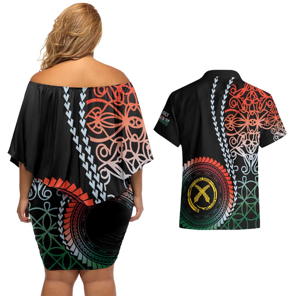 Proudly Ni-Van Sandroing Inspired Couples Matching Off Shoulder Short Dress and Hawaiian Shirt Penama Classic Style