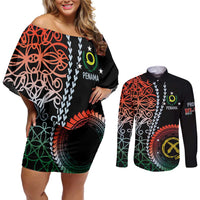 Proudly Ni-Van Sandroing Inspired Couples Matching Off Shoulder Short Dress and Long Sleeve Button Shirt Penama Classic Style LT7 Colorful - Polynesian Pride