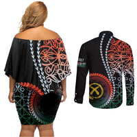 Proudly Ni-Van Sandroing Inspired Couples Matching Off Shoulder Short Dress and Long Sleeve Button Shirt Penama Classic Style LT7 - Polynesian Pride