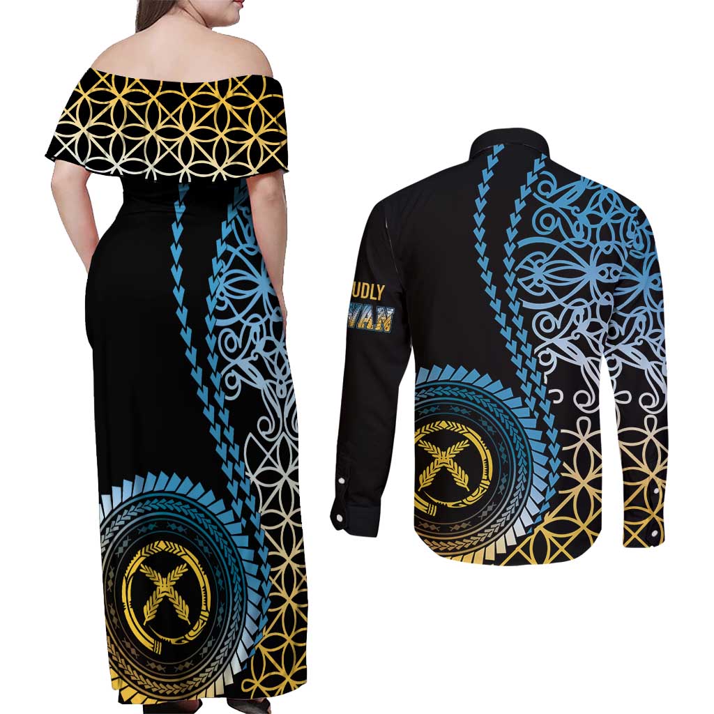 Proudly Ni-Van Sandroing Inspired Couples Matching Off Shoulder Maxi Dress and Long Sleeve Button Shirt Sanma Classic Style LT7 - Polynesian Pride