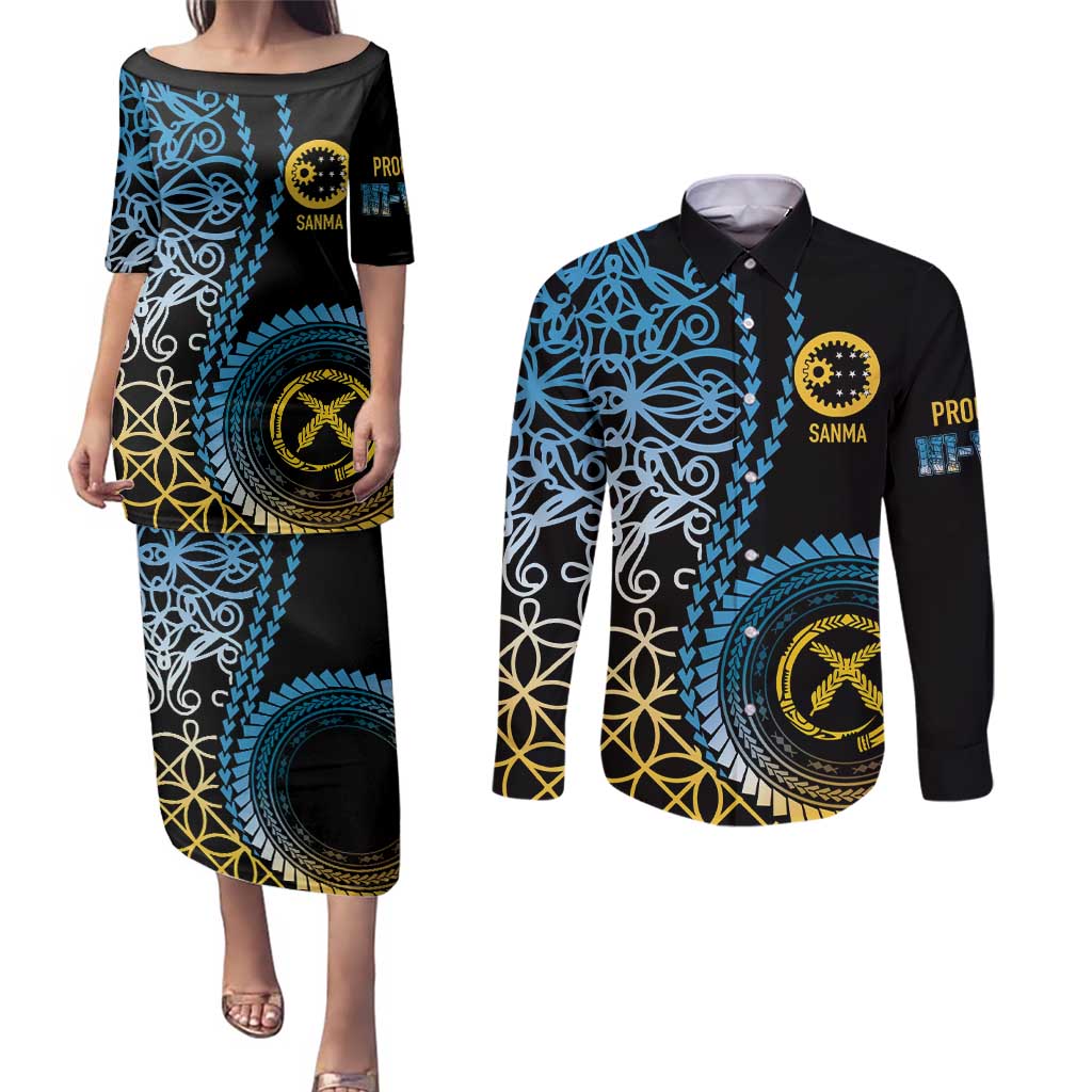 Proudly Ni-Van Sandroing Inspired Couples Matching Puletasi and Long Sleeve Button Shirt Sanma Classic Style