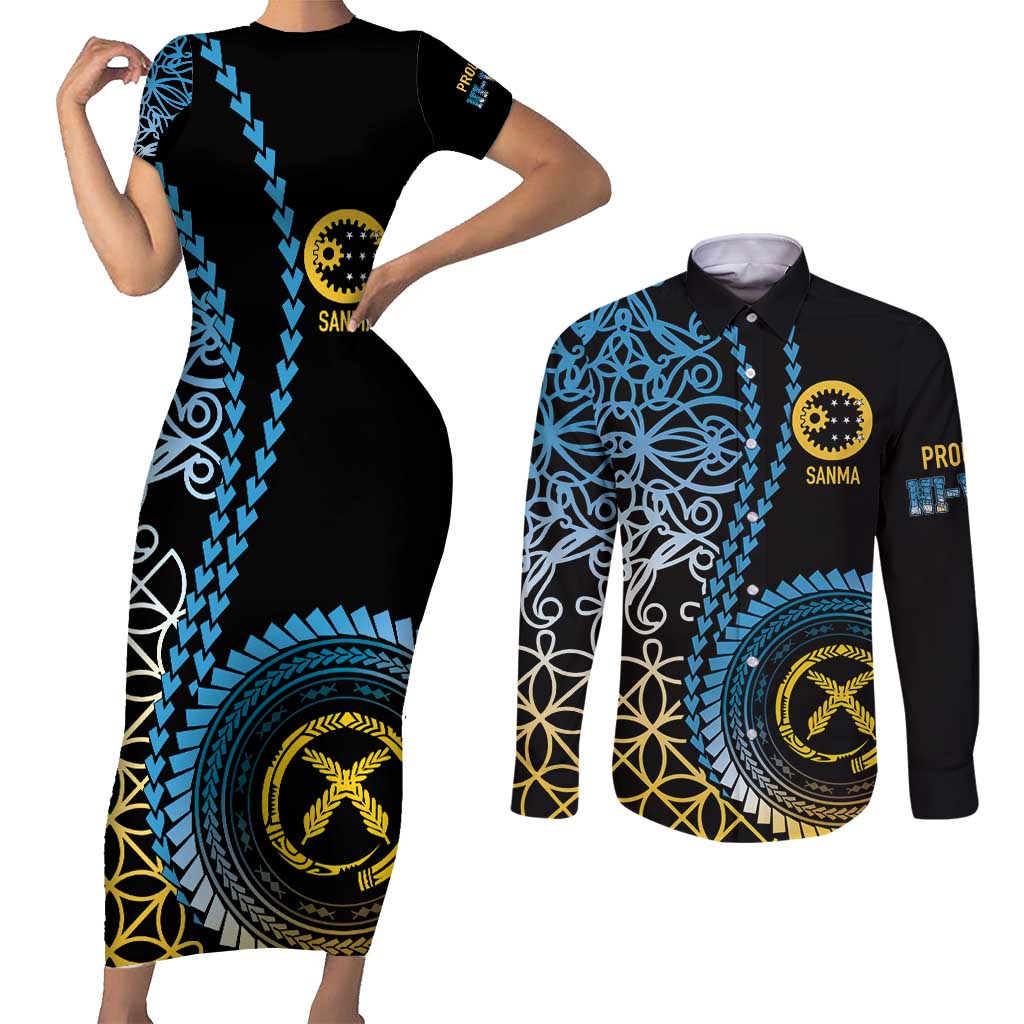 Proudly Ni-Van Sandroing Inspired Couples Matching Short Sleeve Bodycon Dress and Long Sleeve Button Shirt Sanma Classic Style