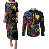 Proudly Ni-Van Sandroing Inspired Couples Matching Puletasi and Long Sleeve Button Shirt Shefa Classic Style LT7 Colorful - Polynesian Pride