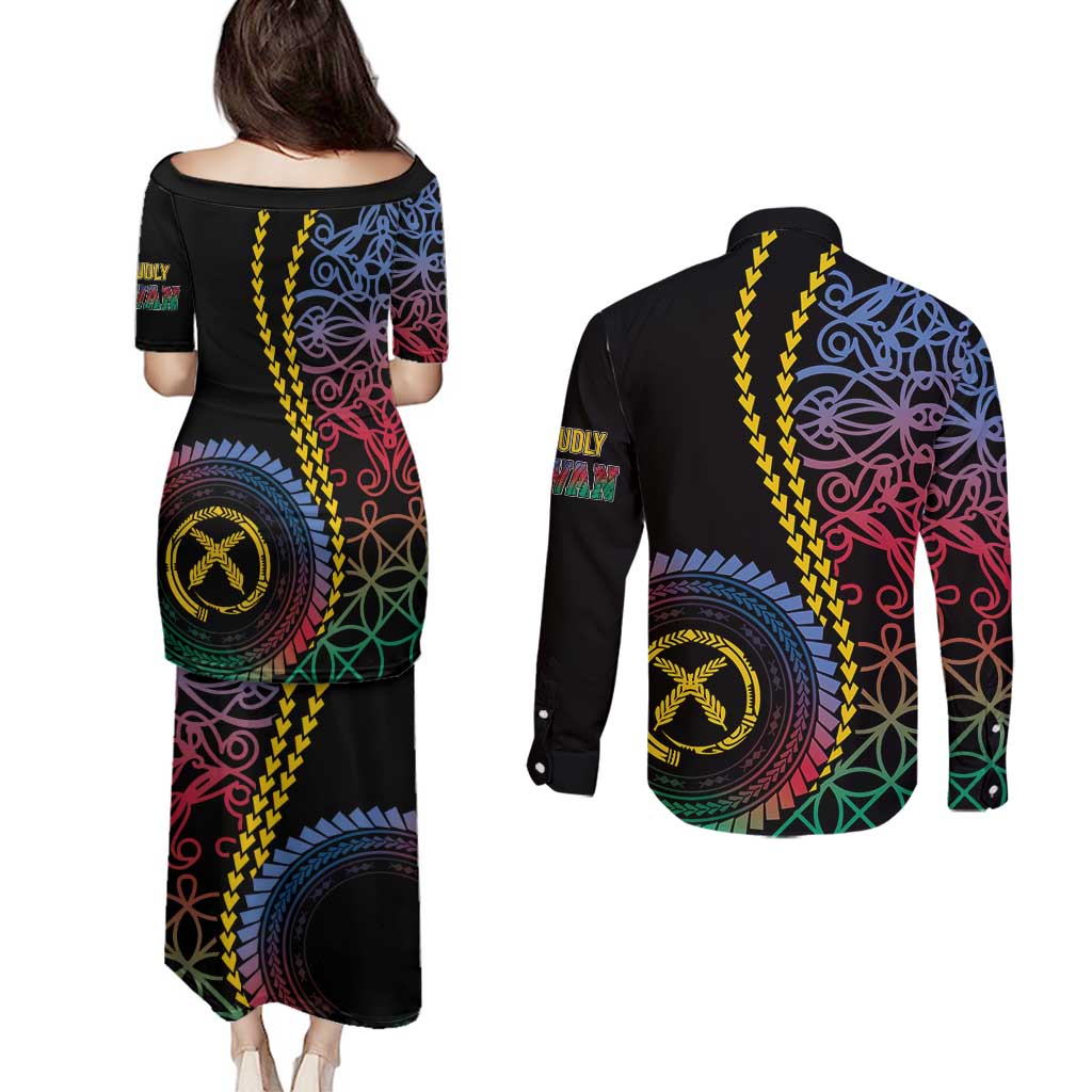 Proudly Ni-Van Sandroing Inspired Couples Matching Puletasi and Long Sleeve Button Shirt Shefa Classic Style LT7 - Polynesian Pride