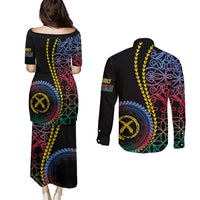 Proudly Ni-Van Sandroing Inspired Couples Matching Puletasi and Long Sleeve Button Shirt Shefa Classic Style LT7 - Polynesian Pride
