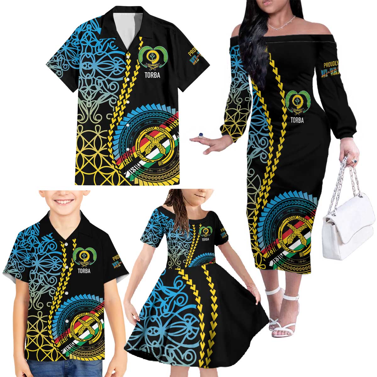 Proudly Ni-Van Sandroing Inspired Family Matching Off The Shoulder Long Sleeve Dress and Hawaiian Shirt Torba Classic Style