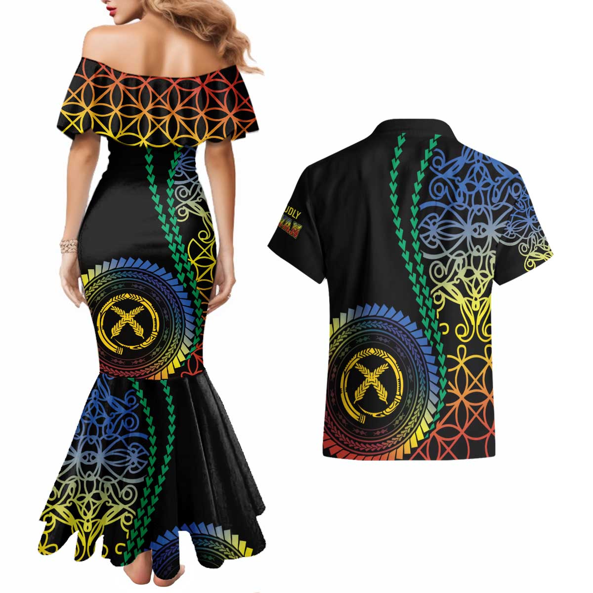 Proudly Ni-Van Sandroing Inspired Couples Matching Mermaid Dress and Hawaiian Shirt Tafea Classic Style