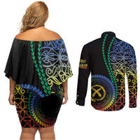 Proudly Ni-Van Sandroing Inspired Couples Matching Off Shoulder Short Dress and Long Sleeve Button Shirt Tafea Classic Style LT7 - Polynesian Pride