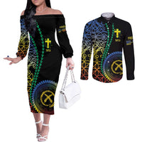 Proudly Ni-Van Sandroing Inspired Couples Matching Off The Shoulder Long Sleeve Dress and Long Sleeve Button Shirt Tafea Classic Style