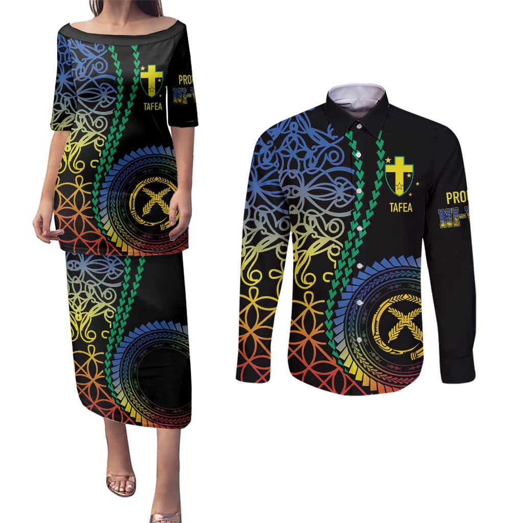 Proudly Ni-Van Sandroing Inspired Couples Matching Puletasi and Long Sleeve Button Shirt Tafea Classic Style