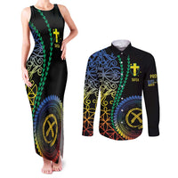 Proudly Ni-Van Sandroing Inspired Couples Matching Tank Maxi Dress and Long Sleeve Button Shirt Tafea Classic Style LT7 Colorful - Polynesian Pride