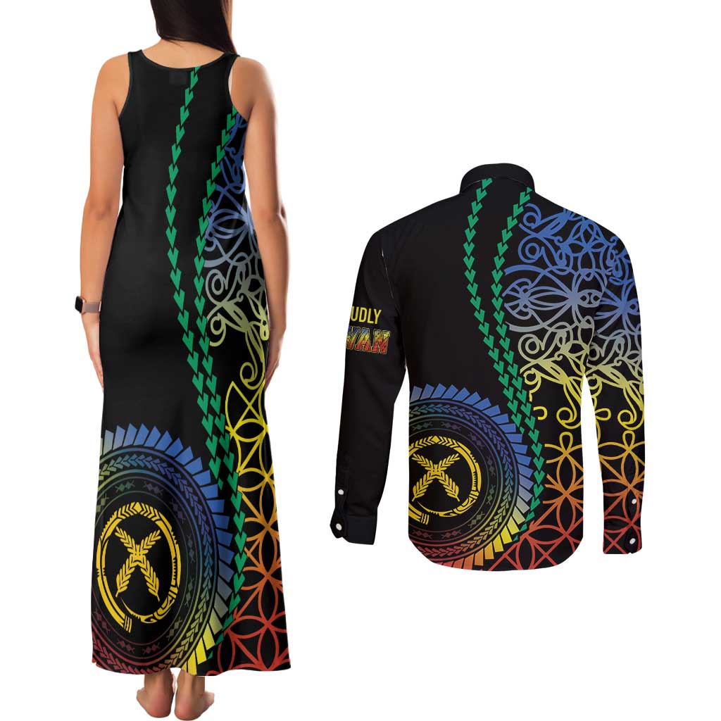 Proudly Ni-Van Sandroing Inspired Couples Matching Tank Maxi Dress and Long Sleeve Button Shirt Tafea Classic Style LT7 - Polynesian Pride