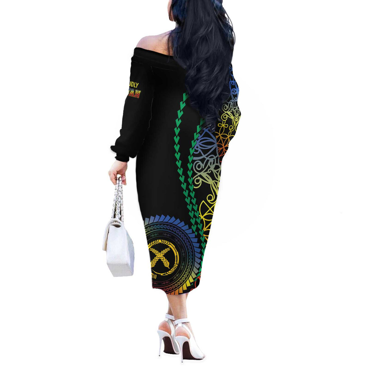 Proudly Ni-Van Sandroing Inspired Off The Shoulder Long Sleeve Dress Tafea Classic Style