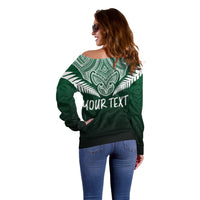 Personalised New Zealand Off Shoulder Sweater Hei Matau Mix Silver Fern Basic LT7 - Polynesian Pride