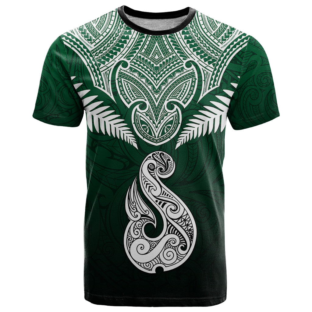Personalised New Zealand T Shirt Hei Matau Mix Silver Fern Basic LT7 Green - Polynesian Pride