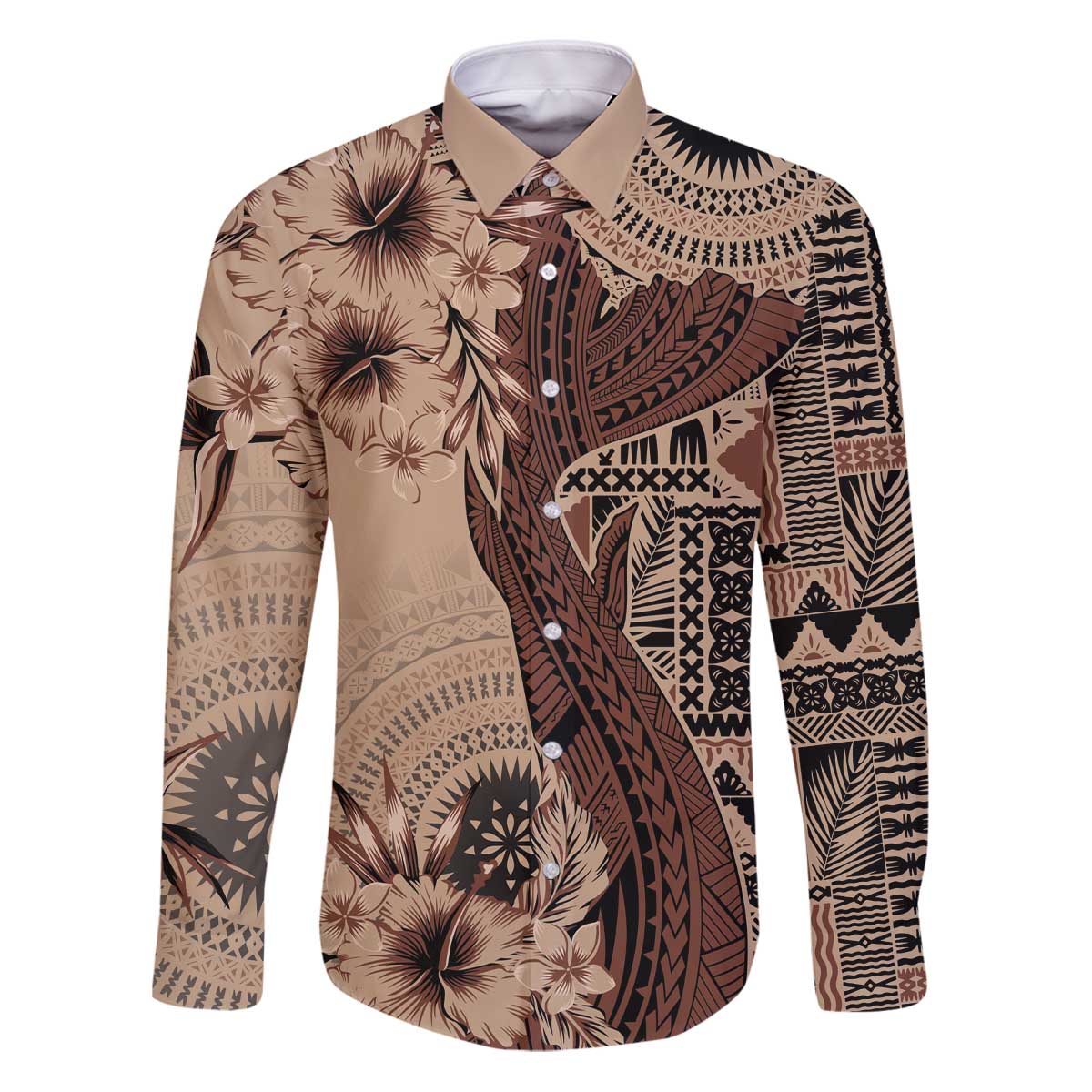Bula Fiji Family Matching Puletasi and Hawaiian Shirt Shark Tail Beige Masi Tapa
