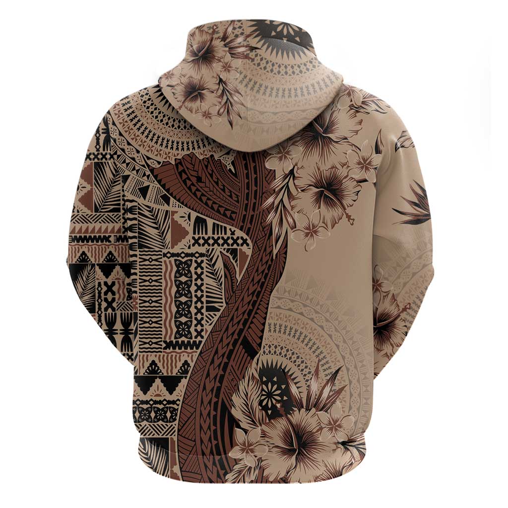 Bula Fiji Hoodie Shark Tail Beige Masi Tapa