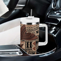 Bula Fiji Personalised Tumbler With Handle Shark Tail Beige Masi Tapa