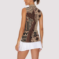 Bula Fiji Women Sleeveless Polo Shirt Shark Tail Beige Masi Tapa LT7 - Polynesian Pride