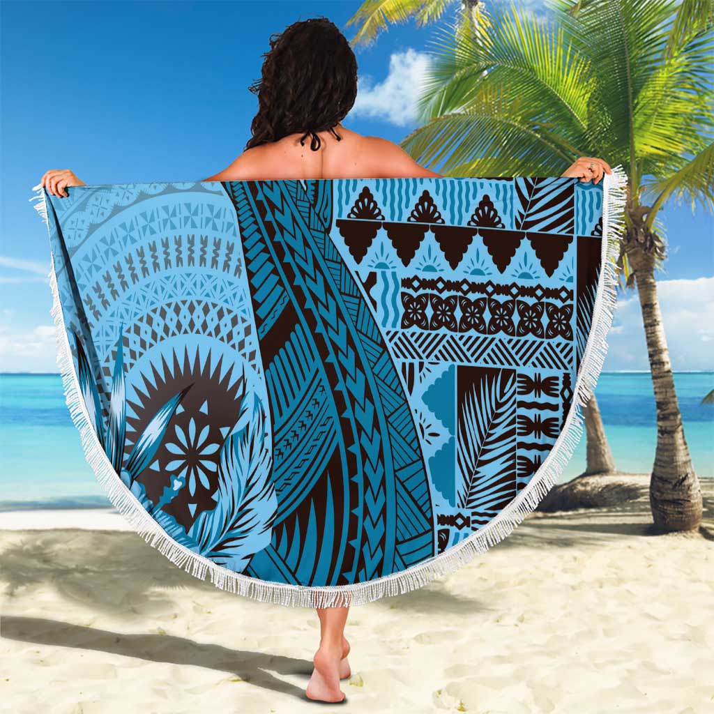 Bula Fiji Beach Blanket Shark Tail Turquoise Masi Tapa