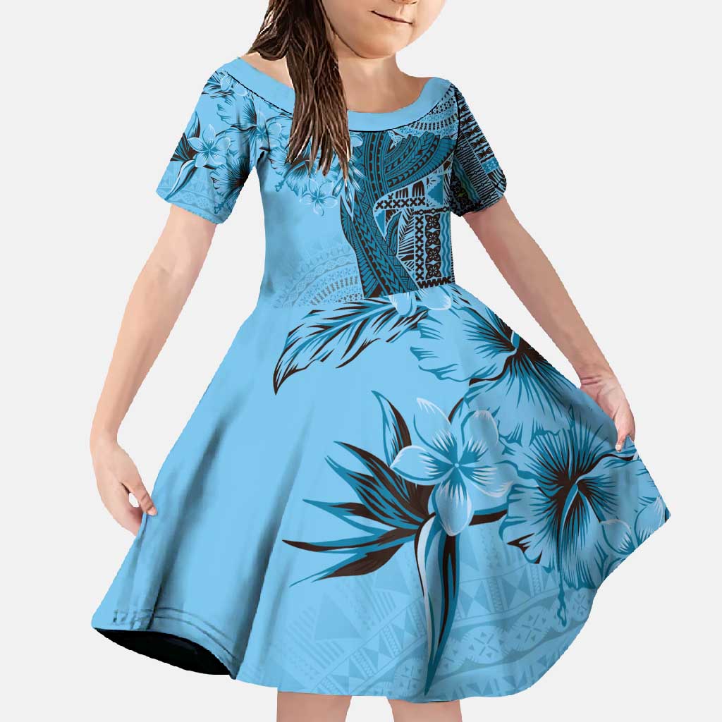 Bula Fiji Family Matching Tank Maxi Dress and Hawaiian Shirt Shark Tail Turquoise Masi Tapa