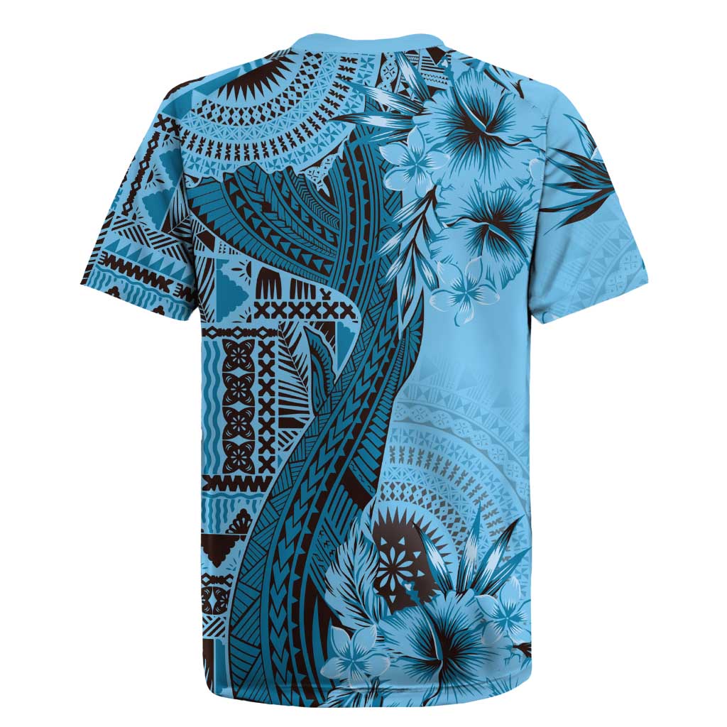 Bula Fiji Rugby Jersey Shark Tail Turquoise Masi Tapa