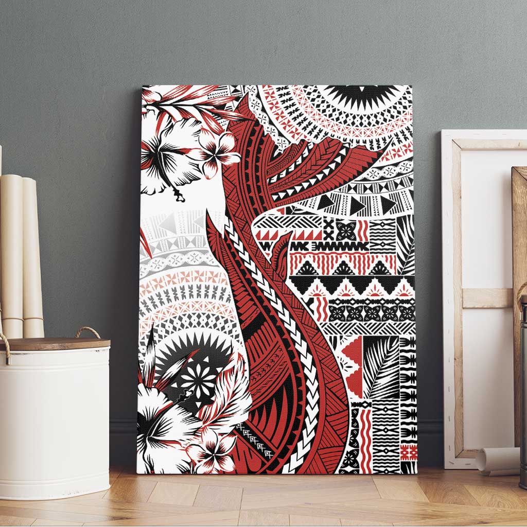 Bula Fiji Canvas Wall Art Shark Tail White Masi Tapa