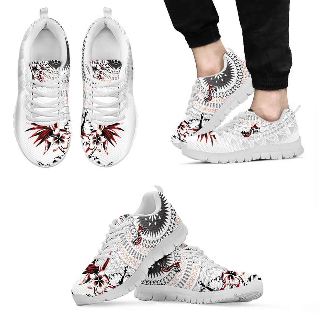 Bula Fiji Personalised Sneakers Shark Tail White Masi Tapa