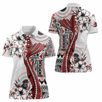 Bula Fiji Women Polo Shirt Shark Tail White Masi Tapa