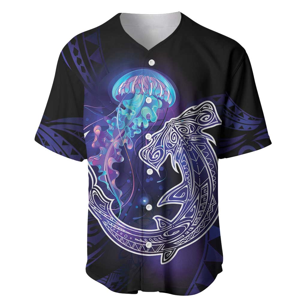 Polynesian Aumakua Baseball Jersey Jellyfish with Shark - Polynesian Pride