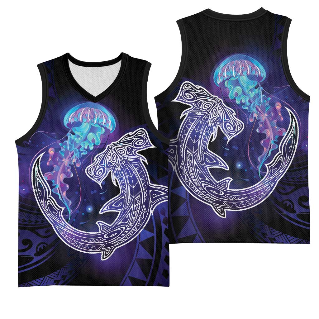 Polynesian Aumakua Basketball Jersey Jellyfish with Shark - Polynesian Pride
