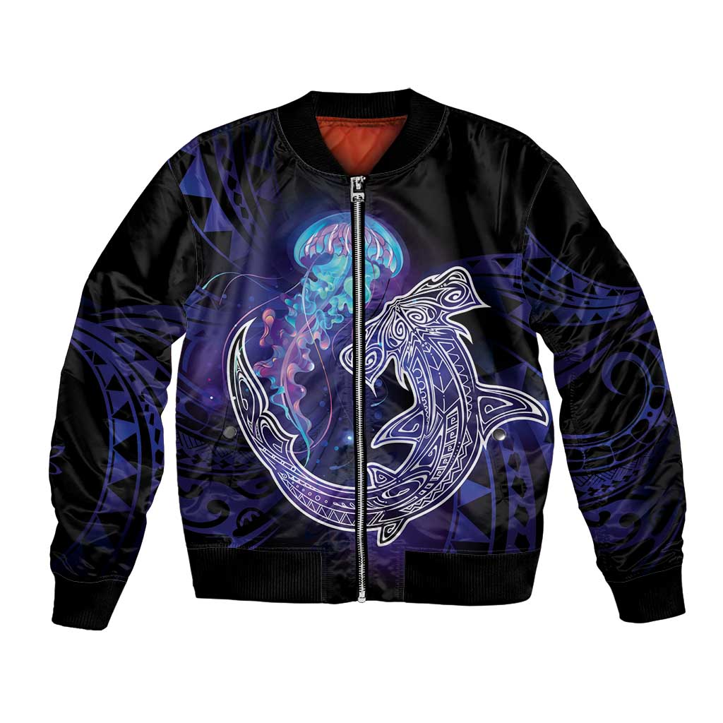 Polynesian Aumakua Bomber Jacket Jellyfish with Shark - Polynesian Pride
