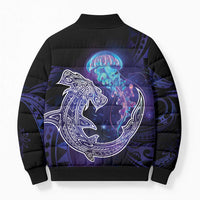 Polynesian Aumakua Bomber Puffer Jacket Jellyfish with Shark - Polynesian Pride