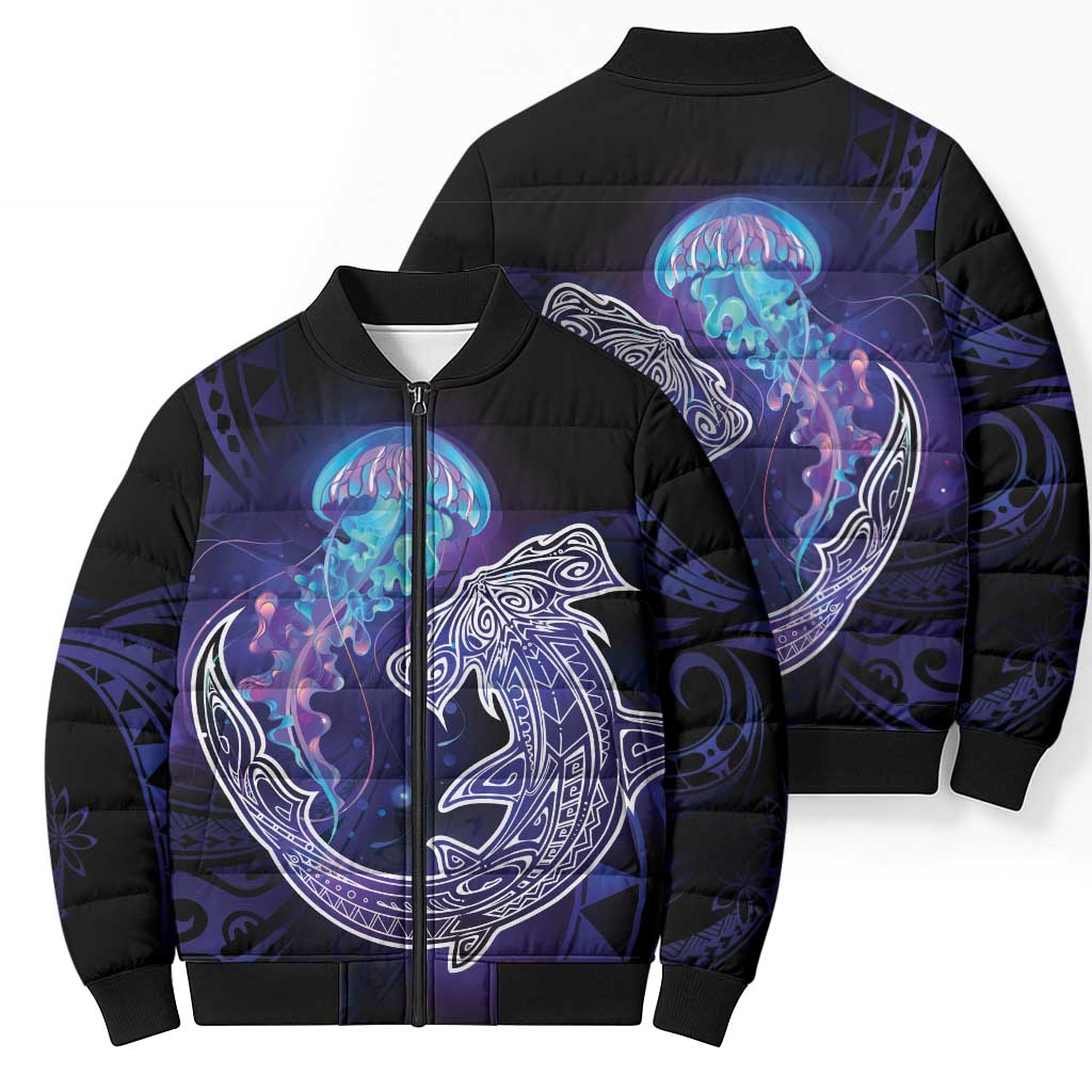 Polynesian Aumakua Bomber Puffer Jacket Jellyfish with Shark - Polynesian Pride