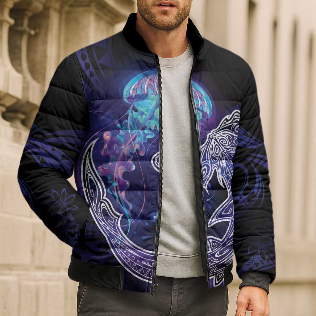 Polynesian Aumakua Bomber Puffer Jacket Jellyfish with Shark - Polynesian Pride