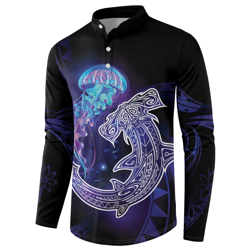 Polynesian Aumakua Button Sweatshirt Jellyfish with Shark - Polynesian Pride