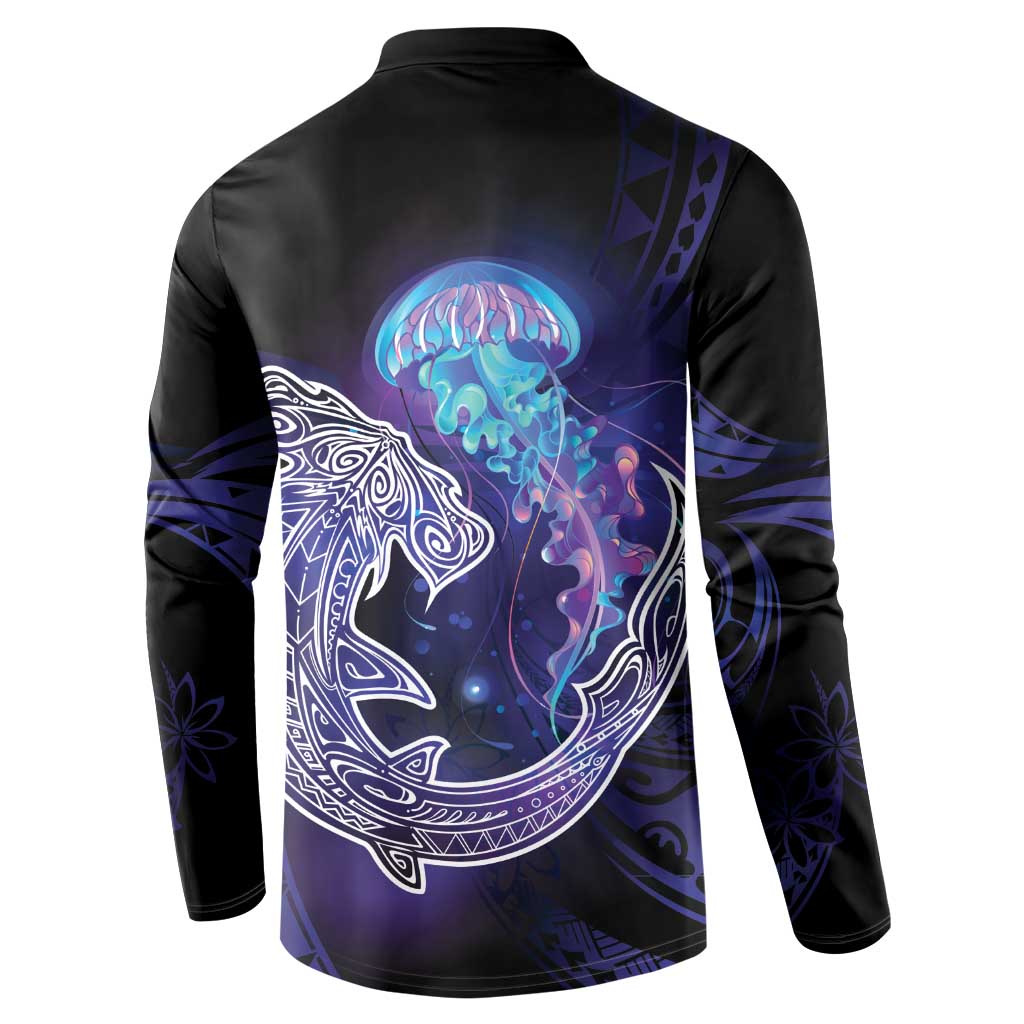 Polynesian Aumakua Button Sweatshirt Jellyfish with Shark - Polynesian Pride