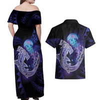 Polynesian Aumakua Couples Matching Off Shoulder Maxi Dress and Hawaiian Shirt Jellyfish with Shark - Polynesian Pride