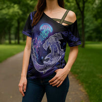 Polynesian Aumakua Cross Shoulder Shirt Jellyfish with Shark - Polynesian Pride