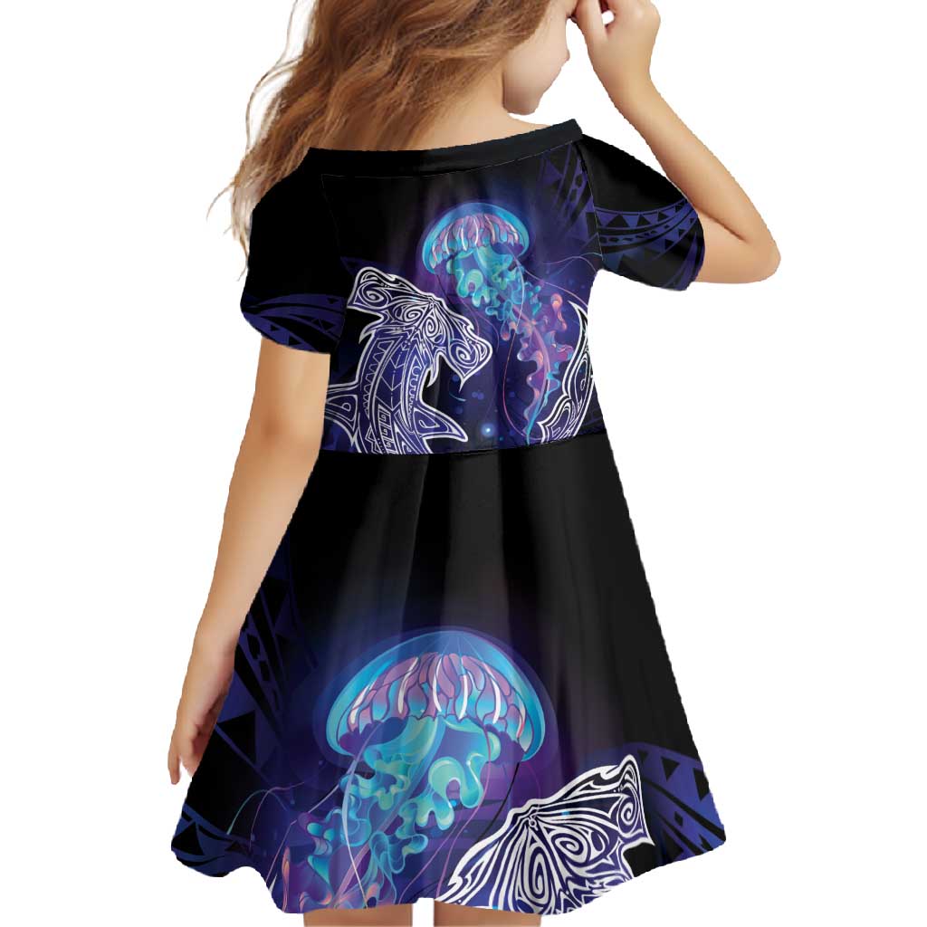 Polynesian Aumakua Family Matching Mermaid Dress and Hawaiian Shirt Jellyfish with Shark - Polynesian Pride