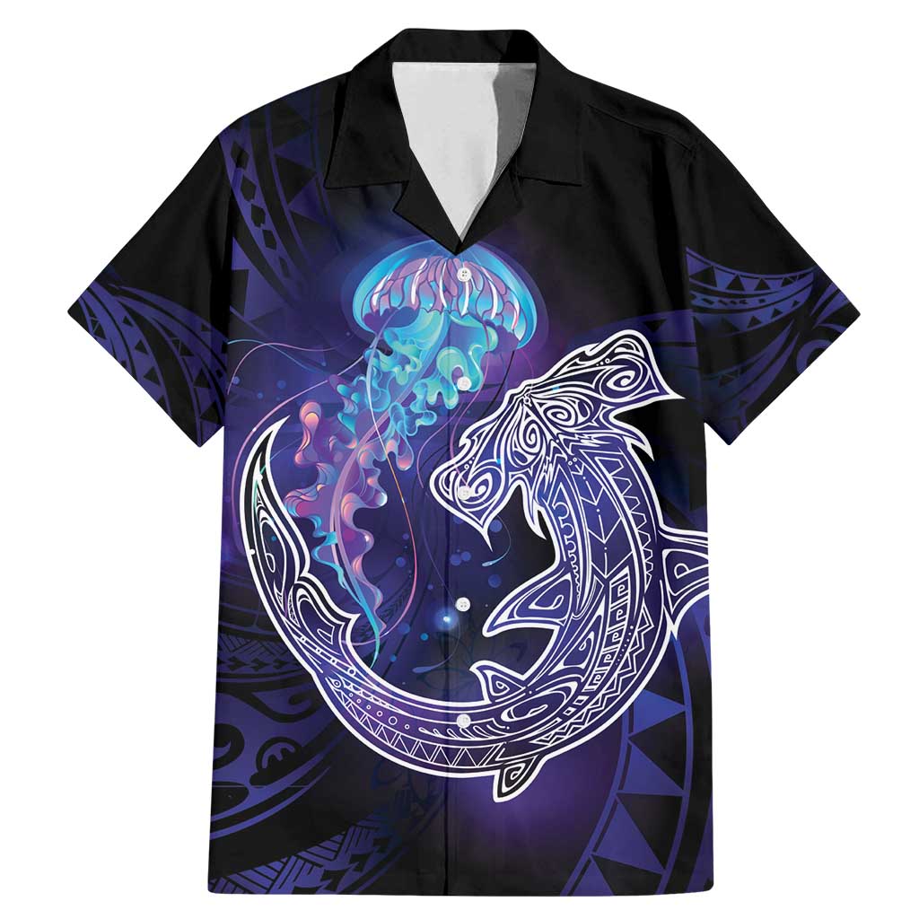 Polynesian Aumakua Family Matching Mermaid Dress and Hawaiian Shirt Jellyfish with Shark - Polynesian Pride