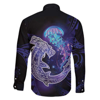 Polynesian Aumakua Family Matching Off The Shoulder Long Sleeve Dress and Hawaiian Shirt Jellyfish with Shark - Polynesian Pride