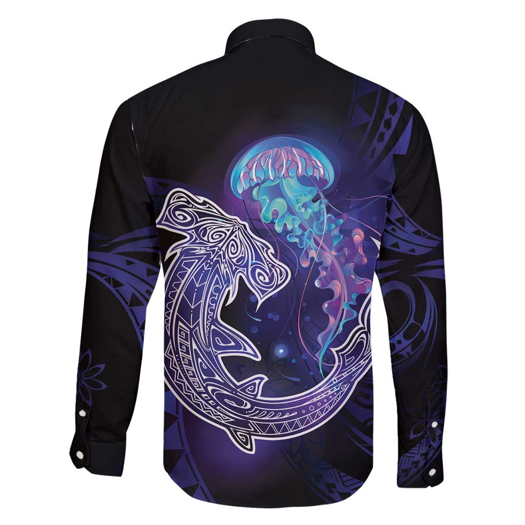 Polynesian Aumakua Family Matching Off Shoulder Maxi Dress and Hawaiian Shirt Jellyfish with Shark - Polynesian Pride