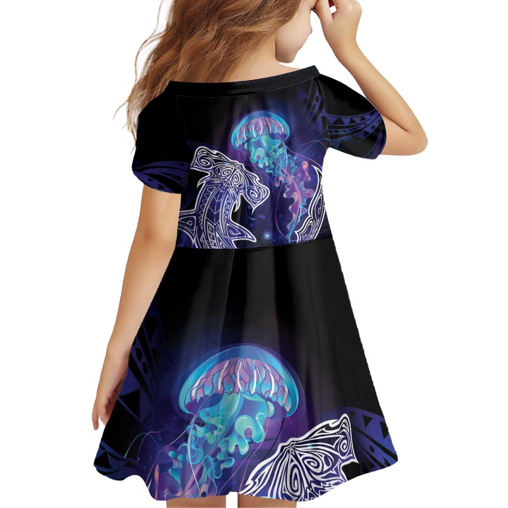 Polynesian Aumakua Family Matching Puletasi and Hawaiian Shirt Jellyfish with Shark - Polynesian Pride