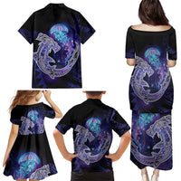 Polynesian Aumakua Family Matching Puletasi and Hawaiian Shirt Jellyfish with Shark - Polynesian Pride