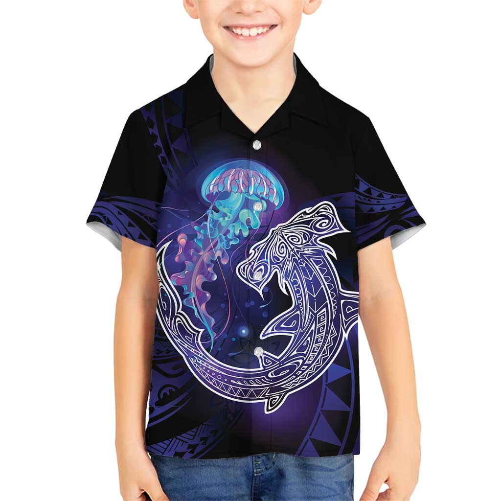 Polynesian Aumakua Family Matching Puletasi and Hawaiian Shirt Jellyfish with Shark - Polynesian Pride