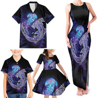 Polynesian Aumakua Family Matching Tank Maxi Dress and Hawaiian Shirt Jellyfish with Shark - Polynesian Pride