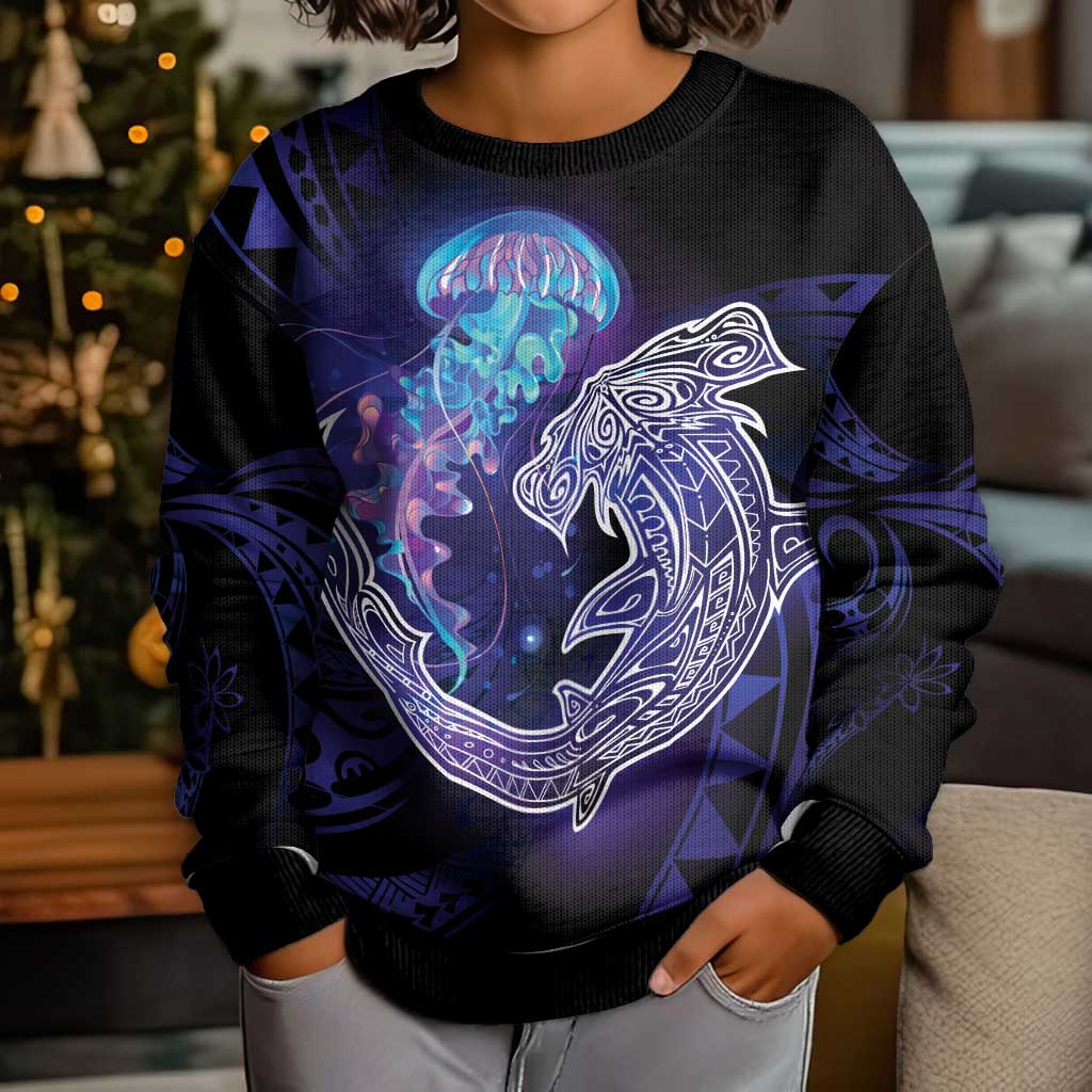 Polynesian Aumakua Kid Ugly Christmas Sweater Jellyfish with Shark - Polynesian Pride